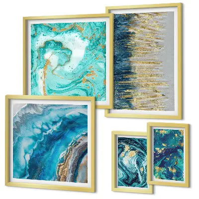 Wanddecoratie abstracte compositie in blauwe tinten