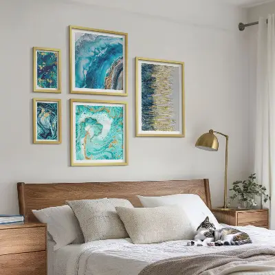 Wanddecoratie abstracte compositie in blauwe tinten