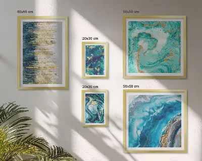 Wanddecoratie abstracte compositie in blauwe tinten