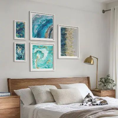 Wanddecoratie abstracte compositie in blauwe tinten