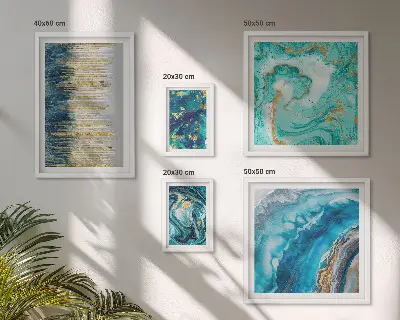 Wanddecoratie abstracte compositie in blauwe tinten
