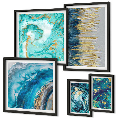 Wanddecoratie compositie Abstracte blauwe composities