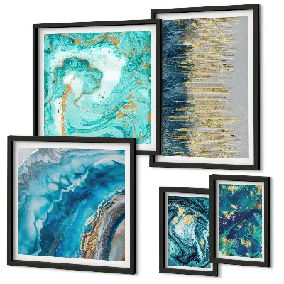 Wanddecoratie abstracte compositie in blauwe tinten