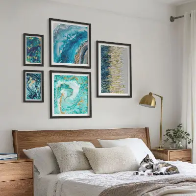 Wanddecoratie abstracte compositie in blauwe tinten