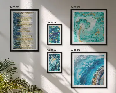 Wanddecoratie abstracte compositie in blauwe tinten