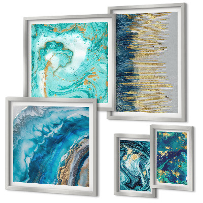 Wanddecoratie compositie Abstracte blauwe composities