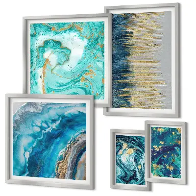 Wanddecoratie abstracte compositie in blauwe tinten