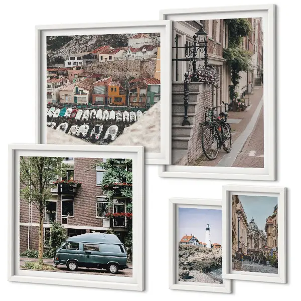 Wanddecoratie compositie Charmante fietsstraten
