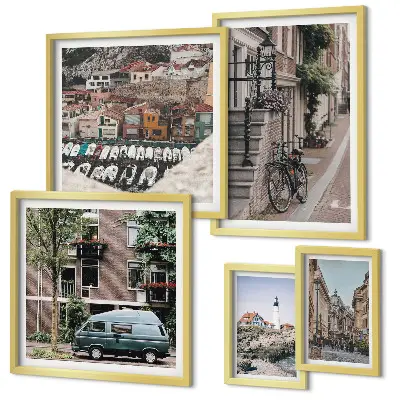 Wanddecoratie compositie Charmante fietsstraten