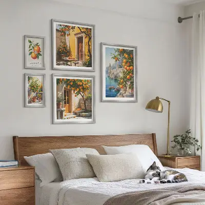 Moderne schilderijen set met atmosferische fruitgezichten