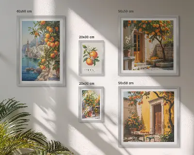 Moderne schilderijen set met atmosferische fruitgezichten
