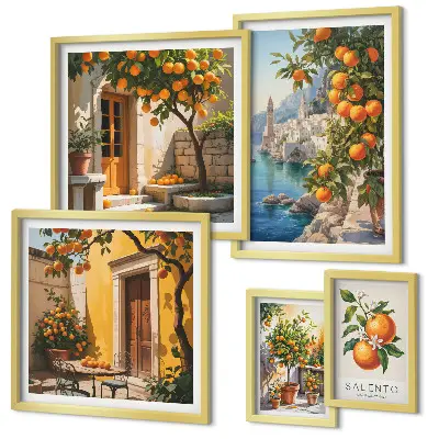 Moderne schilderijen set met atmosferische fruitgezichten