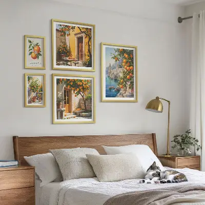 Moderne schilderijen set met atmosferische fruitgezichten