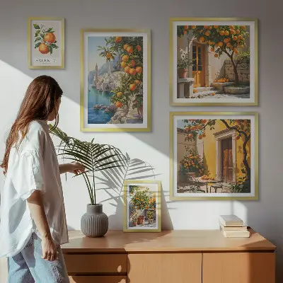 Moderne schilderijen set met atmosferische fruitgezichten