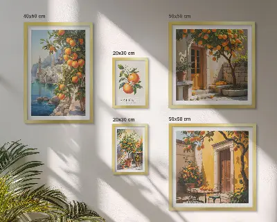 Moderne schilderijen set met atmosferische fruitgezichten