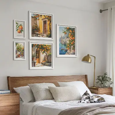 Moderne schilderijen set met atmosferische fruitgezichten