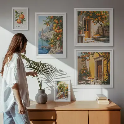 Moderne schilderijen set met atmosferische fruitgezichten