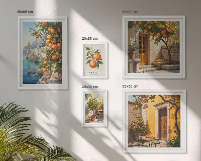 Moderne schilderijen set met atmosferische fruitgezichten