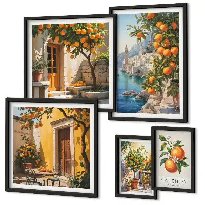 Moderne schilderijen set met atmosferische fruitgezichten