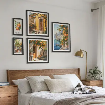 Moderne schilderijen set met atmosferische fruitgezichten