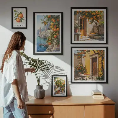 Moderne schilderijen set met atmosferische fruitgezichten