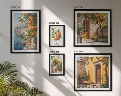 Moderne schilderijen set met atmosferische fruitgezichten