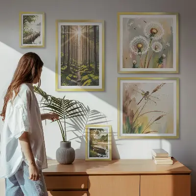 Wanddecoratie compositie met boslandschap in een rustgevende natuurstijl