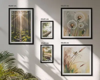 Wanddecoratie compositie met boslandschap in een rustgevende natuurstijl