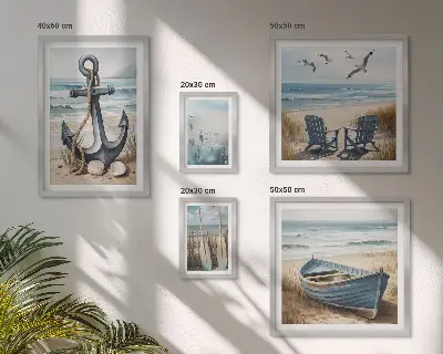 Moderne schilderijen set met maritieme strand en zee thema