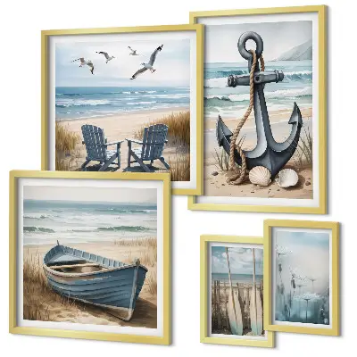 Moderne schilderijen set met maritieme strand en zee thema