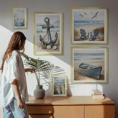 Moderne schilderijen set met maritieme strand en zee thema