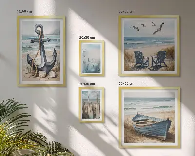 Moderne schilderijen set met maritieme strand en zee thema