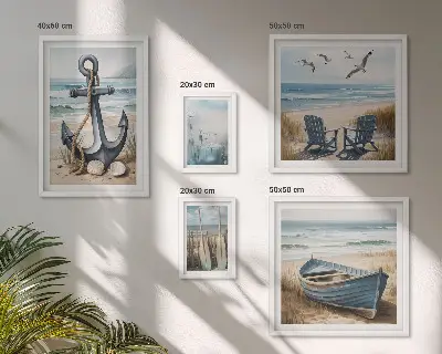 Moderne schilderijen set met maritieme strand en zee thema