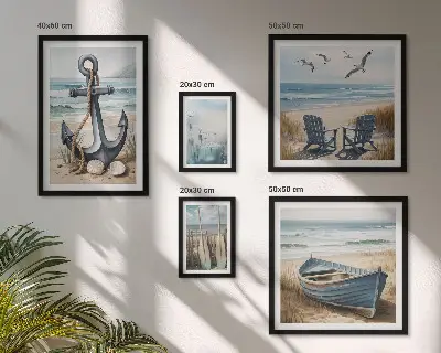 Moderne schilderijen set met maritieme strand en zee thema