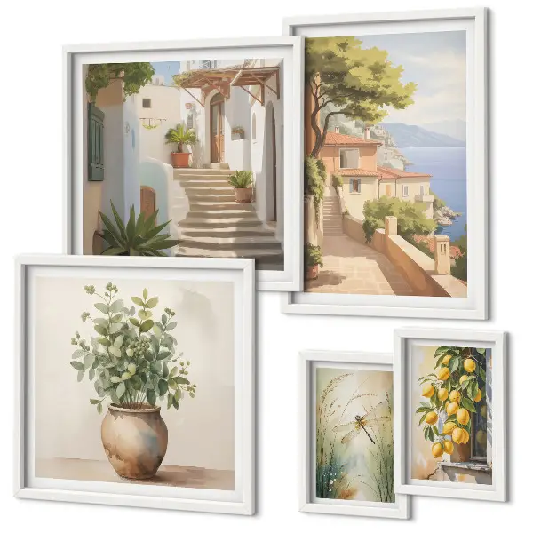 Wanddecoratie compositie stijlvolle uitzichten op kustplaatsen