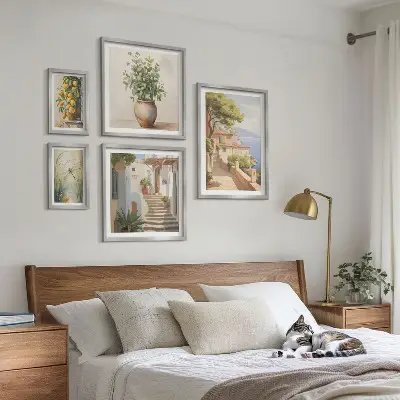 Wanddecoratie compositie stijlvolle uitzichten op kustplaatsen