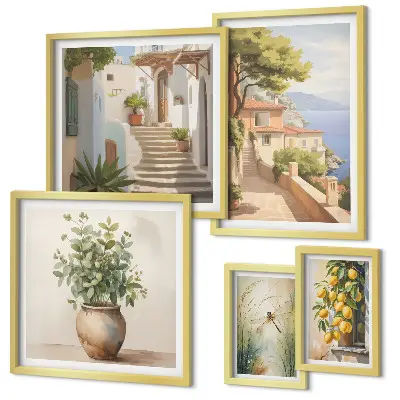 Wanddecoratie compositie stijlvolle uitzichten op kustplaatsen