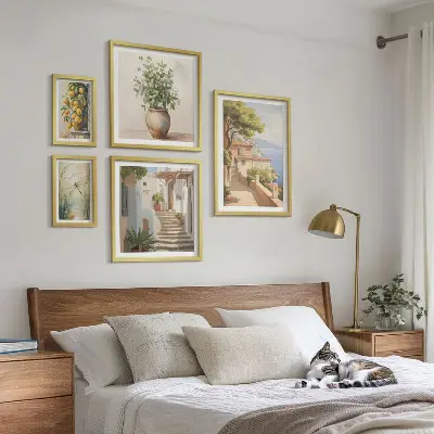 Wanddecoratie compositie stijlvolle uitzichten op kustplaatsen