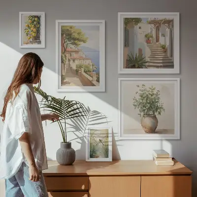 Wanddecoratie compositie stijlvolle uitzichten op kustplaatsen
