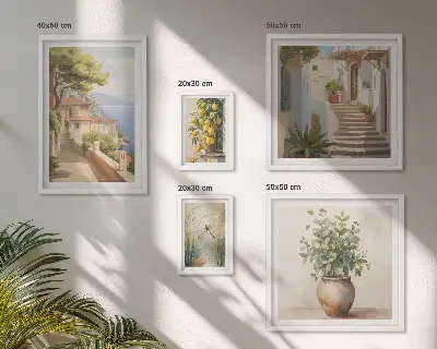 Wanddecoratie compositie stijlvolle uitzichten op kustplaatsen