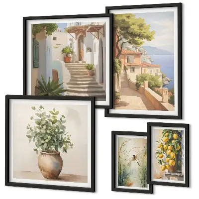 Wanddecoratie compositie stijlvolle uitzichten op kustplaatsen