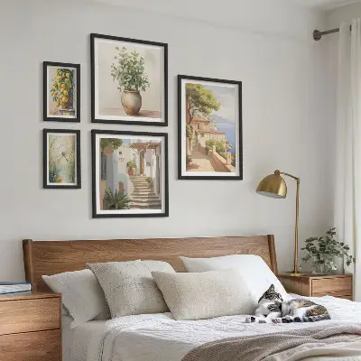 Wanddecoratie compositie stijlvolle uitzichten op kustplaatsen