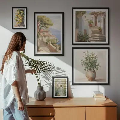 Wanddecoratie compositie stijlvolle uitzichten op kustplaatsen