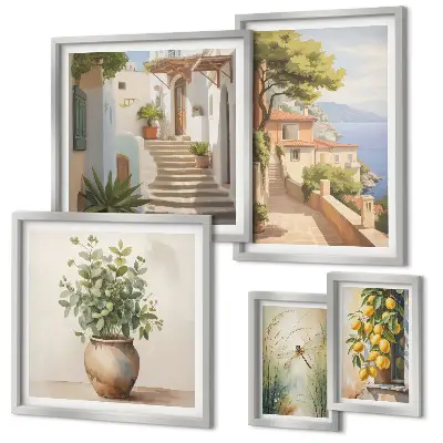 Wanddecoratie compositie stijlvolle uitzichten op kustplaatsen