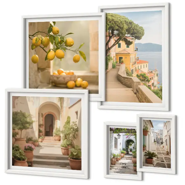 Wanddecoratie compositie Charmante straatjes vol vis en zeevruchten
