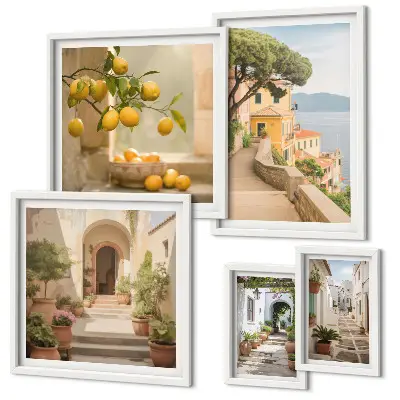 Wanddecoratie compositie Charmante straatjes vol vis en zeevruchten
