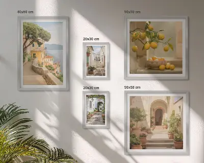 Wanddecoratie compositie Charmante straatjes vol vis en zeevruchten