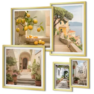 Wanddecoratie compositie Charmante straatjes vol vis en zeevruchten
