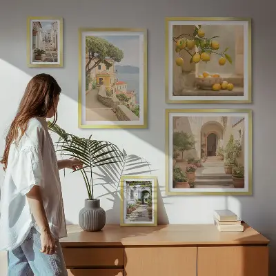 Wanddecoratie compositie Charmante straatjes vol vis en zeevruchten