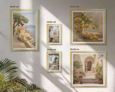 Wanddecoratie compositie Charmante straatjes vol vis en zeevruchten